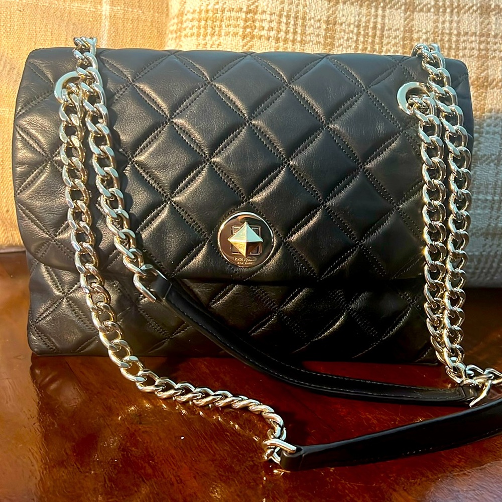Kate Spade WKRU7076 Natalia Smooth Quilted Medium Flap Shoulder Bag In Black